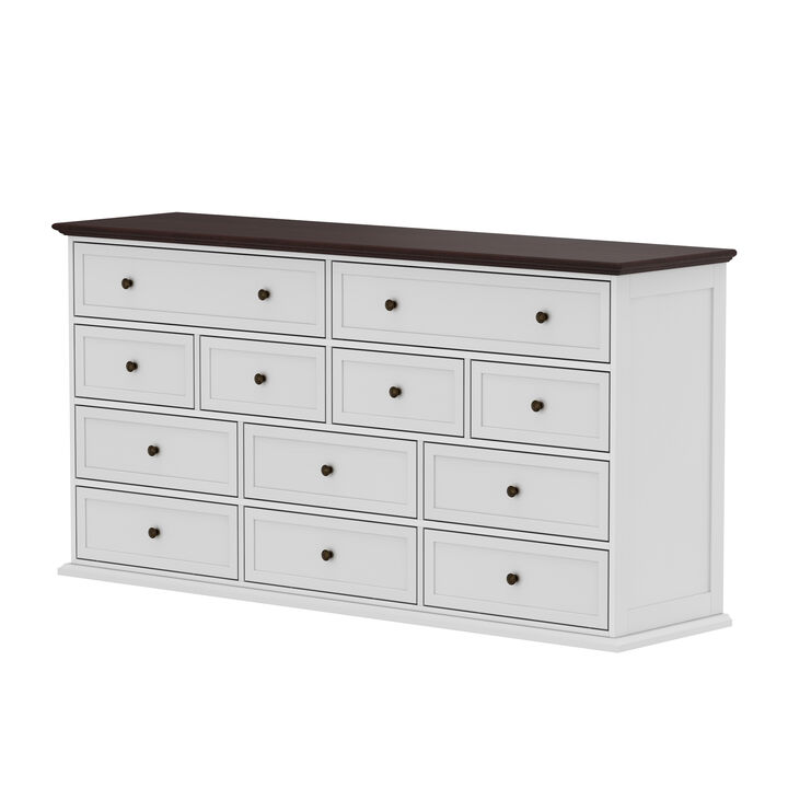 12-Drawer White Wood Dresser Storage Cabinet Vintage Style 31.5 in. H x 61 in. W x 15.7 in. D