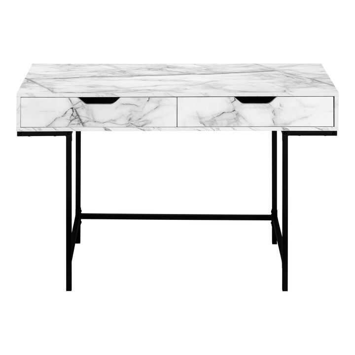HomeRoots 47" White and Black Wood and Metal H-Shape Computer Desk With Two Drawers