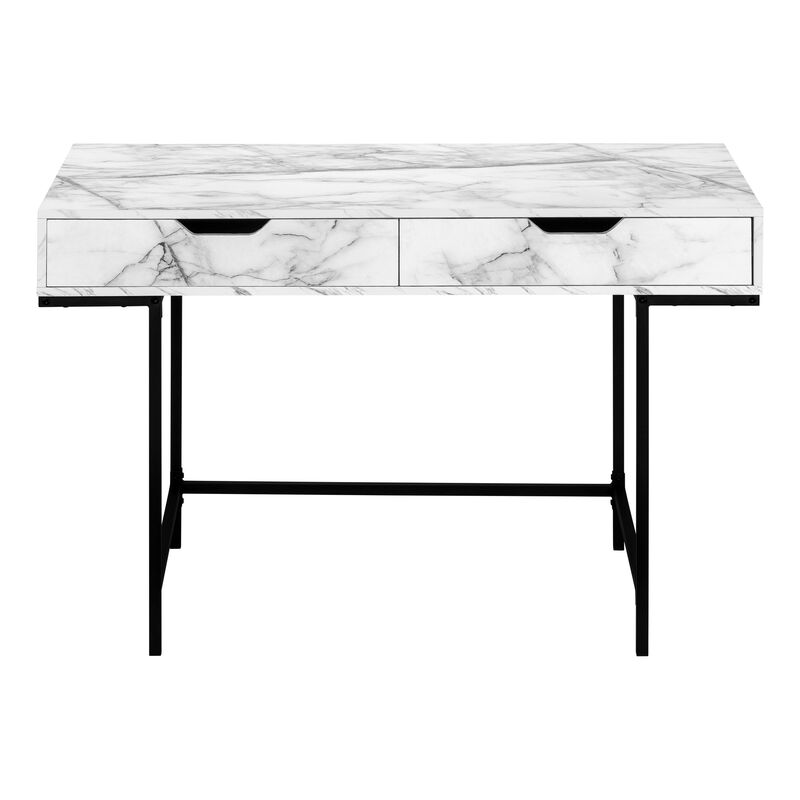 HomeRoots 47" White and Black Wood and Metal H-Shape Computer Desk With Two Drawers image number 0