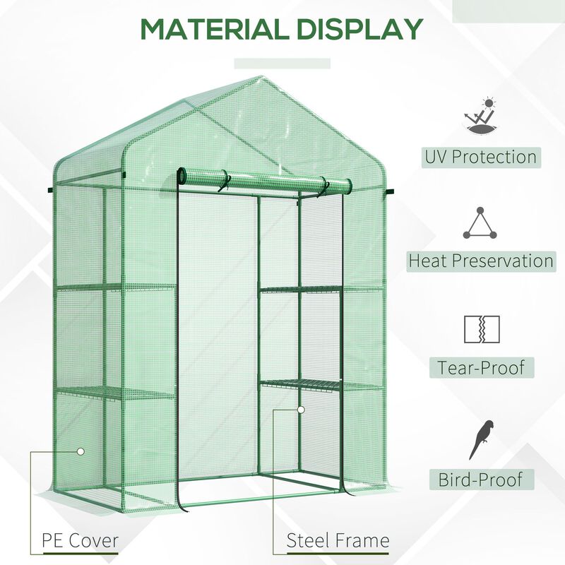 56" x 29" x 77" Portable Walk-In Greenhouse w/4-Tier Shelves & Roll Up Door