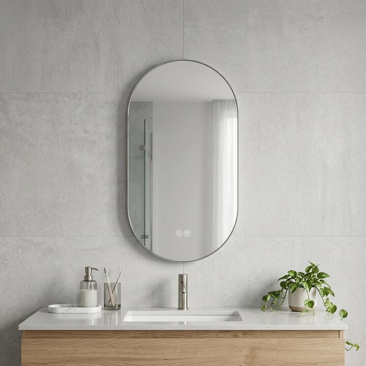 HomeRoots 48" Oval Lighted Frameless Anti Fog Bathroom Vanity Mirror