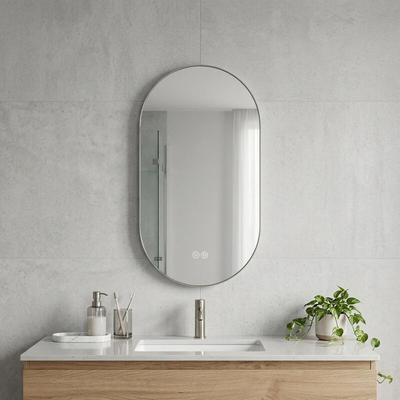 HomeRoots 48" Oval Lighted Frameless Anti Fog Bathroom Vanity Mirror image number 1
