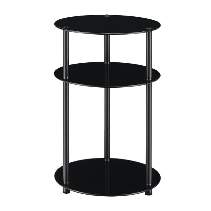 Convenience Concepts Designs2Go Midnight Classic 3-Tier Round Glass Side Table, Black Glass, 15.75 in x 15.75 in x 24.5 in