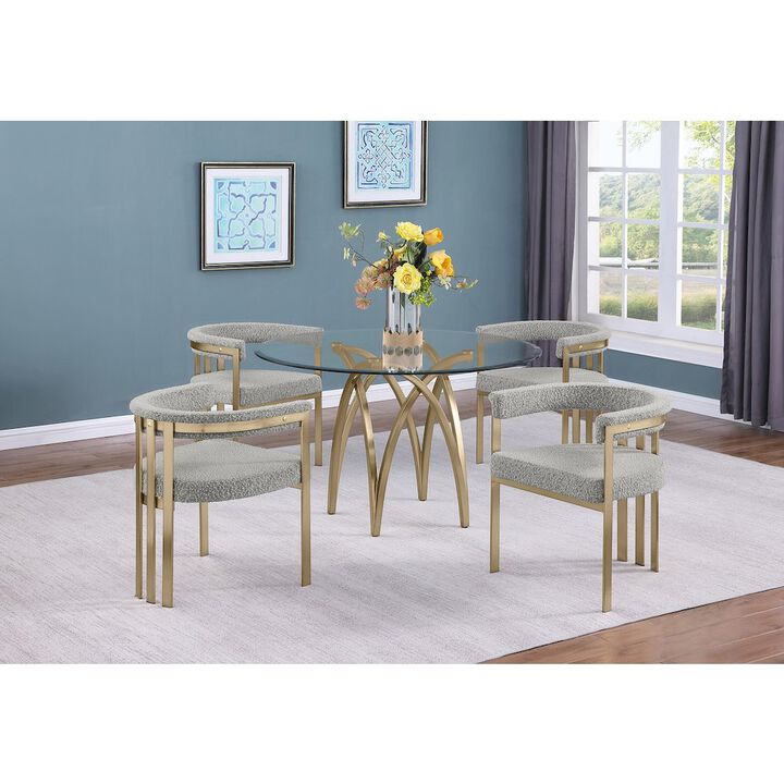 Best Quality Furniture 5Pc Round 48X48 Dining Set With 4 Rich Gray Boucle Chairs