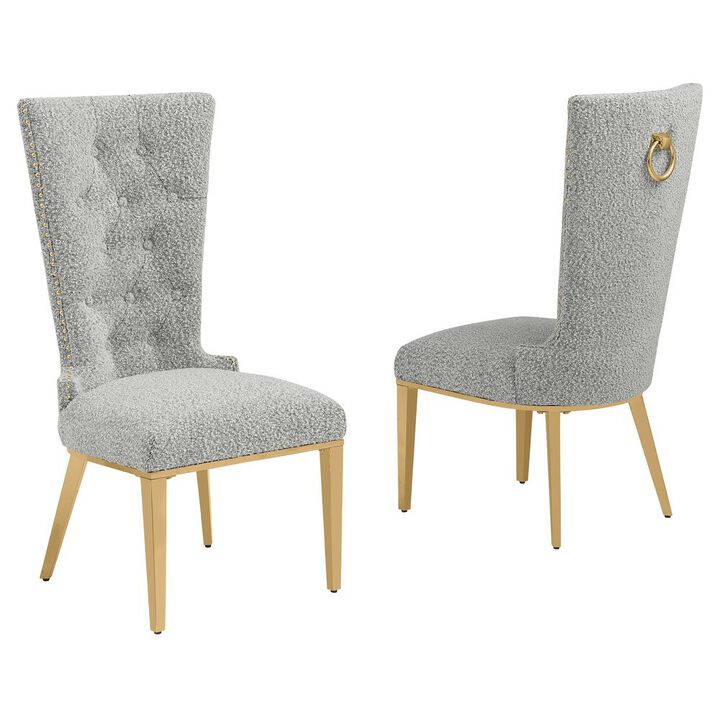 Rich Gray Boucle Fabric With Gold Chrome Base Glam Dining Chairs (Set Of 2)