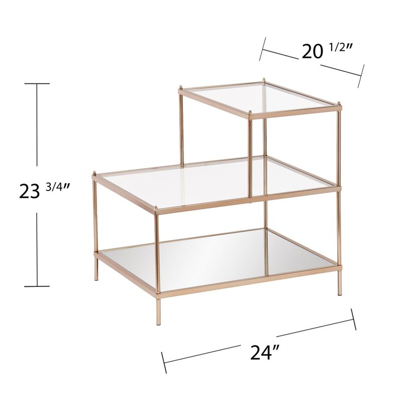 Homezia 24" Gold And Clear Glass Tiered Rectangular End Table