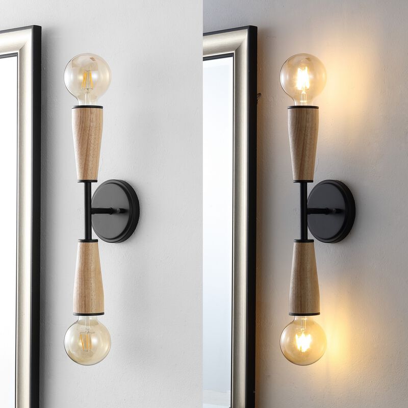 Katia 2-Light Modern Designer Iron/Wood Double Sided Hourglass LED Sconce