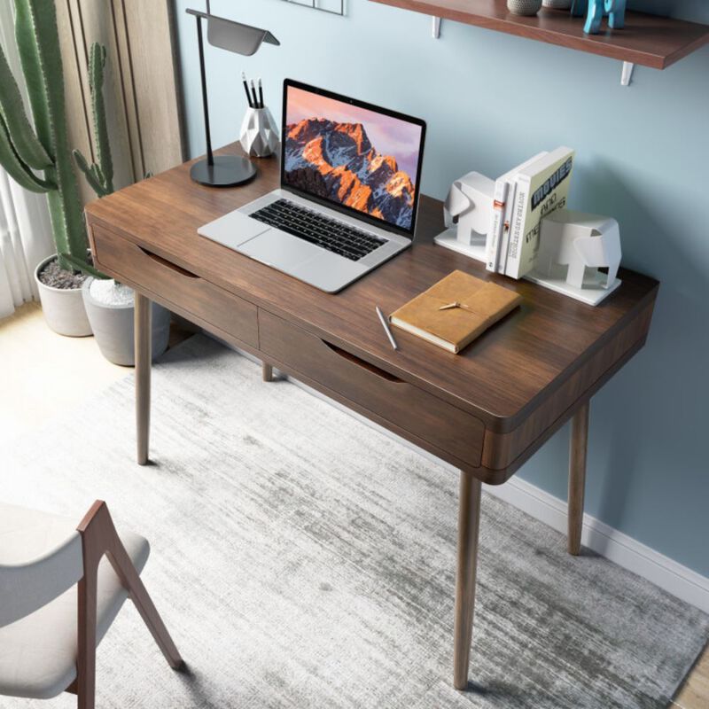Mid-Century Computer Desk and Workstation with 2 Drawers image number 1