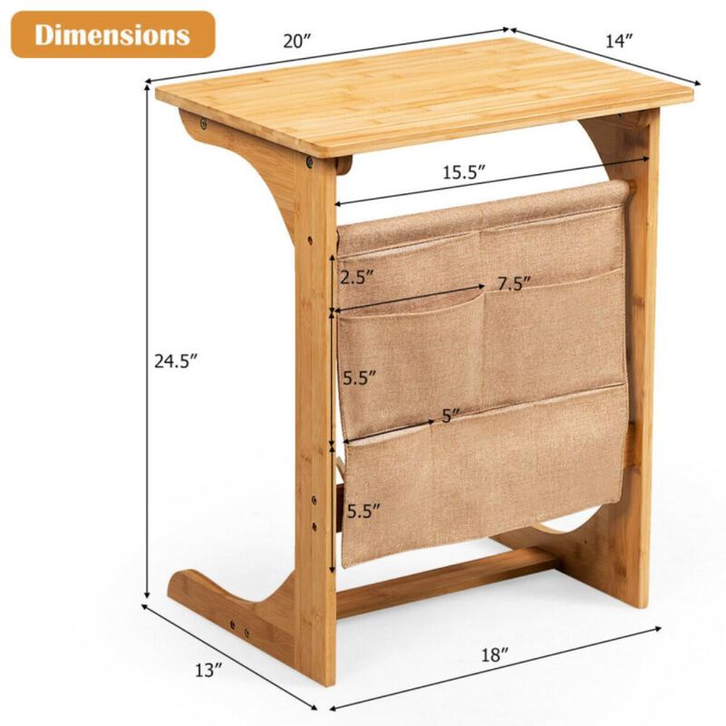 Hivvago Bamboo Sofa Table End Table Bedside Table with Storage Bag