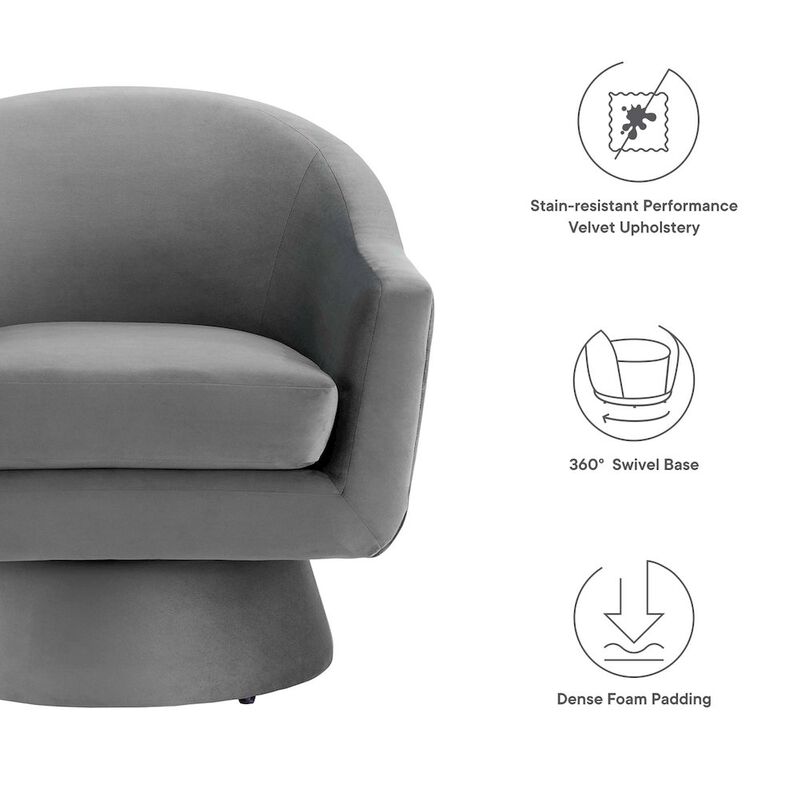 Astral Performance Velvet Fabric and Wood Swivel Chair image number 1