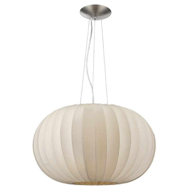 HomeRoots Shanghai 1-Light Brushed Nickel Pendant With Sheer Pearl Ribbon Shade image number 0