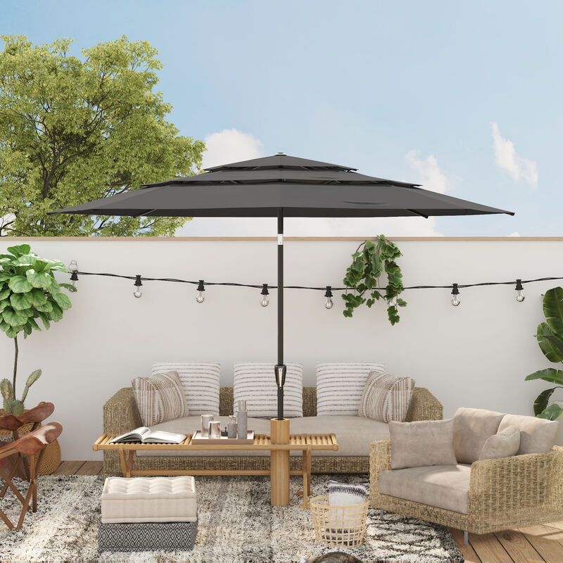 FUFU&GAGA 11FT 3-Tier Patio Umbrella &ndash; Navy Blue, Crank and Tilt, UV-Resistant Polyester, Heavy-Duty Steel Frame, Outdoor Sunshade (No Base, No Lights)