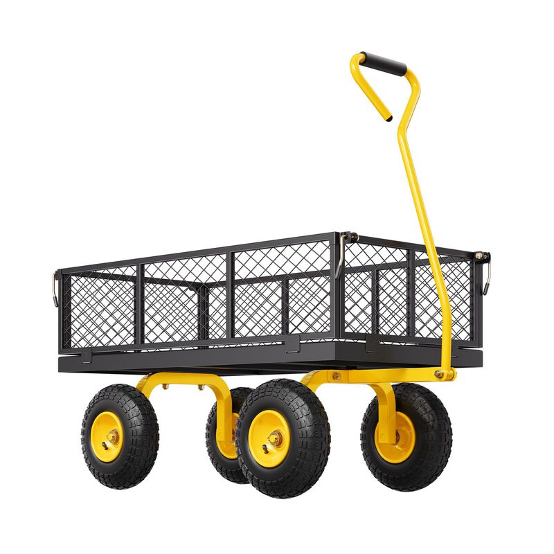 Garden Utility Cart with Rotating Handle &ndash; Heavy Duty Metal Wagon with Tires, Removable Sides & Flatbed Function image number 8