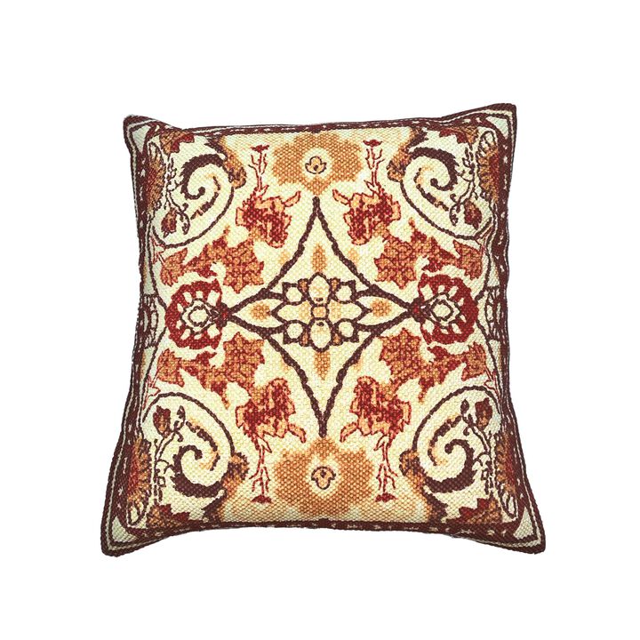 18 x 18 Square Cotton Accent Throw Pillows, Scrolled Floral Pattern, Set of 2, Multicolor-Benzara