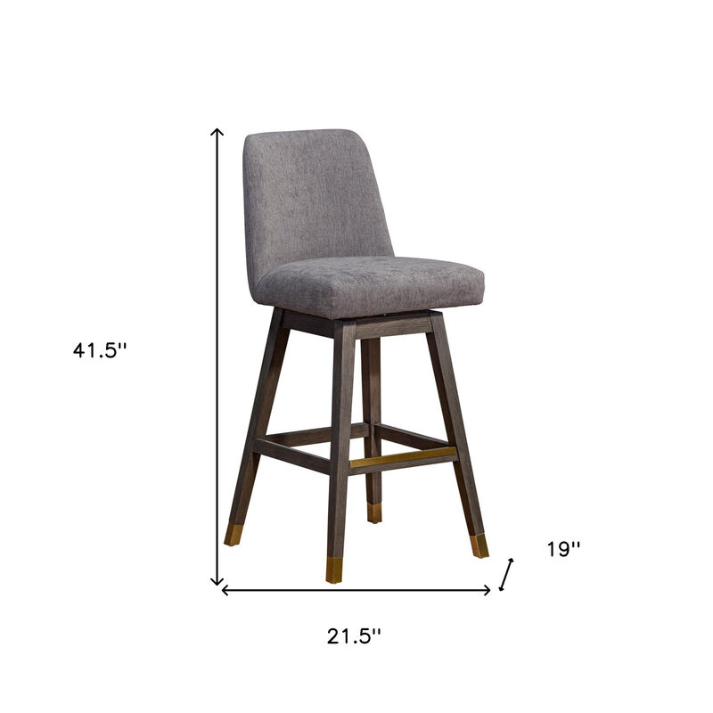 HomeRoots 30" Gray And Brown Fabric And Solid Wood Bar Height Swivel Bar Chair image number 6
