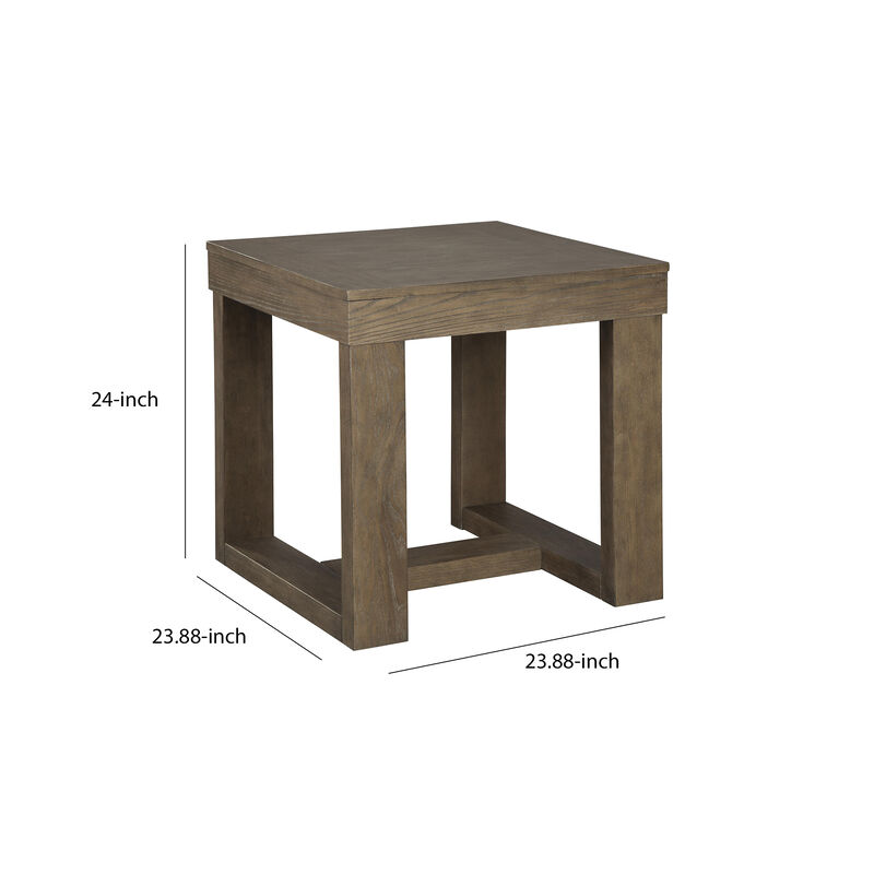 Grained Wooden Frame End Table with Trestle Base, Taupe Brown