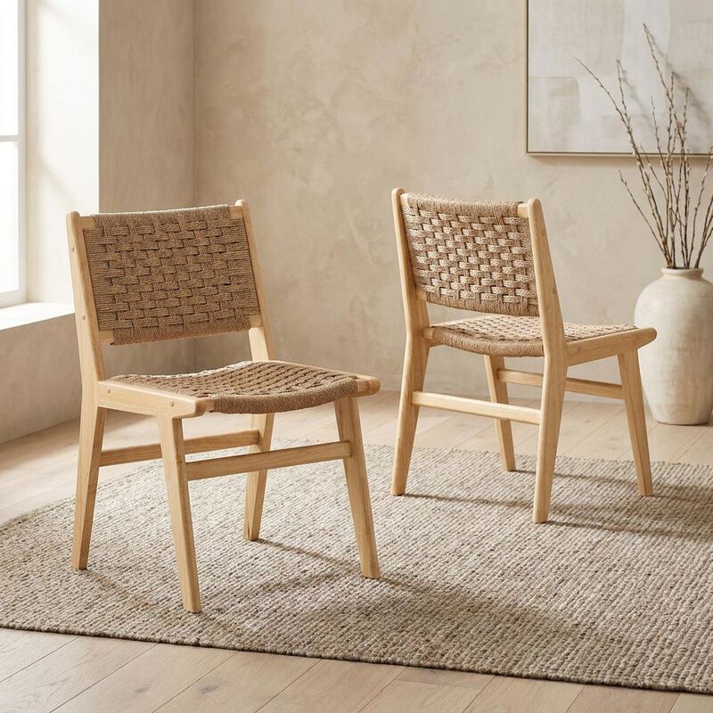 Woven Rope Wood Dining Side Chairs, Walnutt Black, Set of 2 image number 4