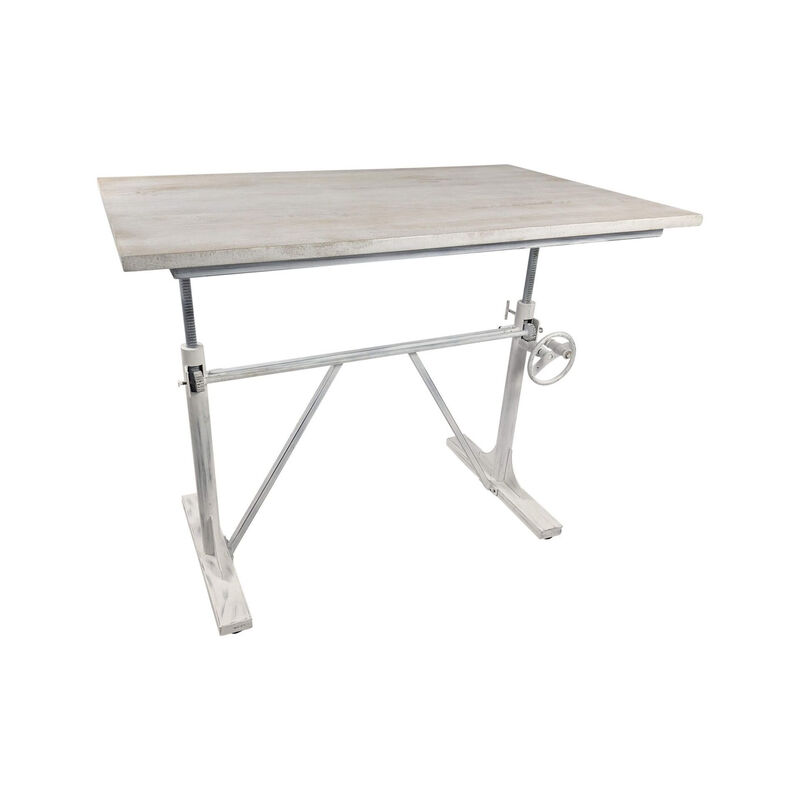 HomeRoots Adjustable Antiqued White Solid Wood and Iron Trestle Standing Desk image number 4