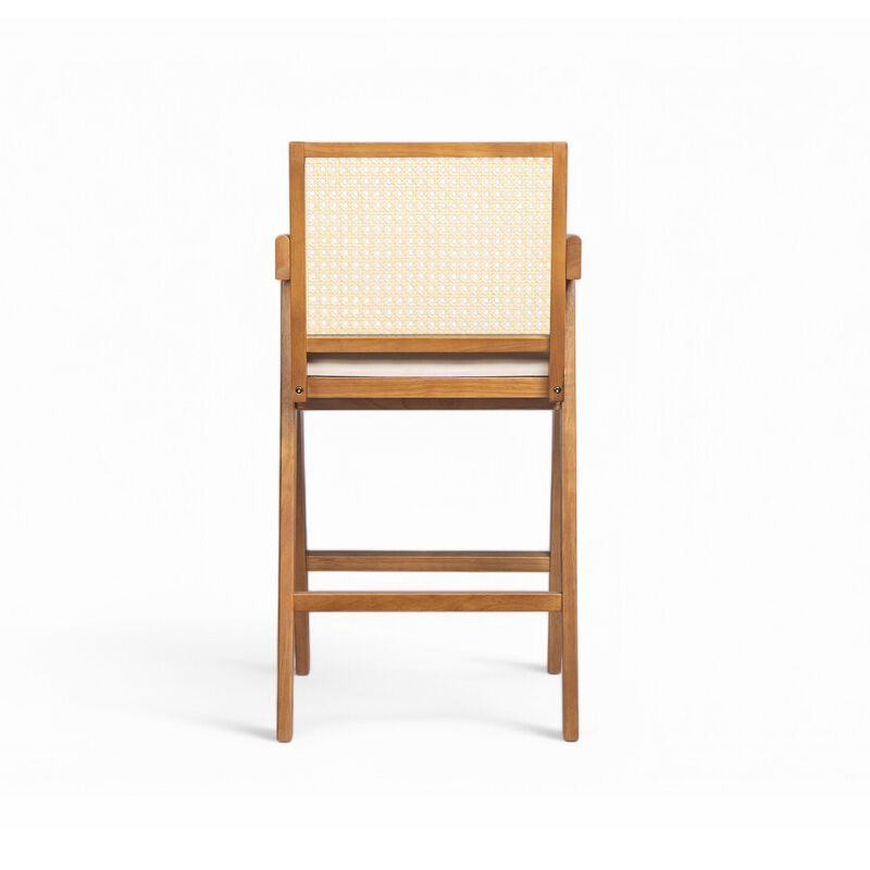 Merax Cream Woven Cane Plastic Backrest Bar Stool