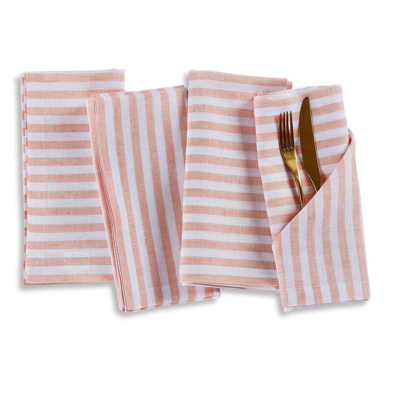 Solino Home 100% Pure Linen Dinner Napkins 20 x 20 Inch Set of 4 - Amalfi Stripe