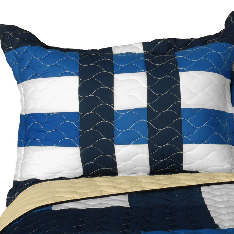 Queen Size Geometric Patchwork Quilt Set Waves Axero Soft Quilted Bedspread image number 4