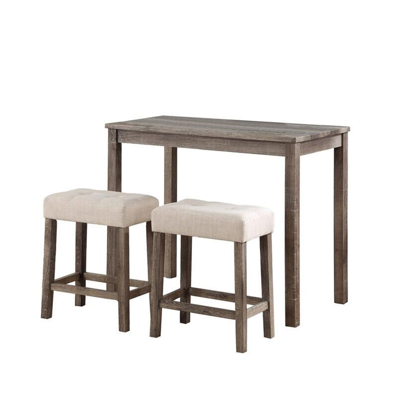 Cora 3 Piece Counter Height Table Set, Deep Tufted Stools, Brown, Beige image number 0