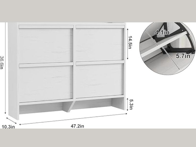 Entryway Wood Shoe Storage Cabinet Flip Drawer Adjustable Shelves White image number 2