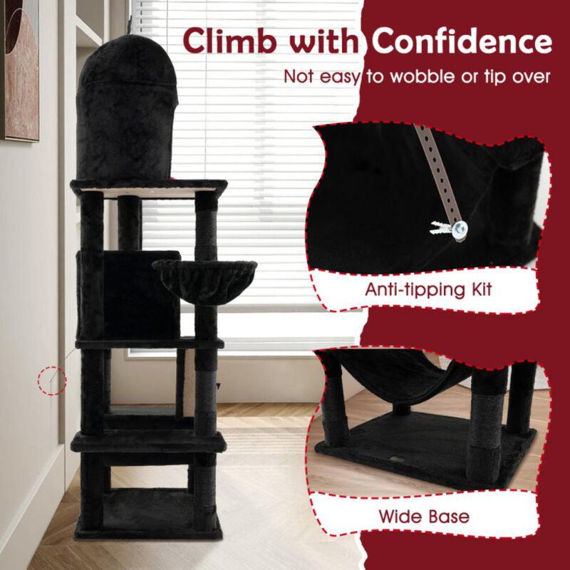 Hivvago Gothic Cat Tree with 2 Cat Condos and Spooky Dangling Ball for Indoor Cats