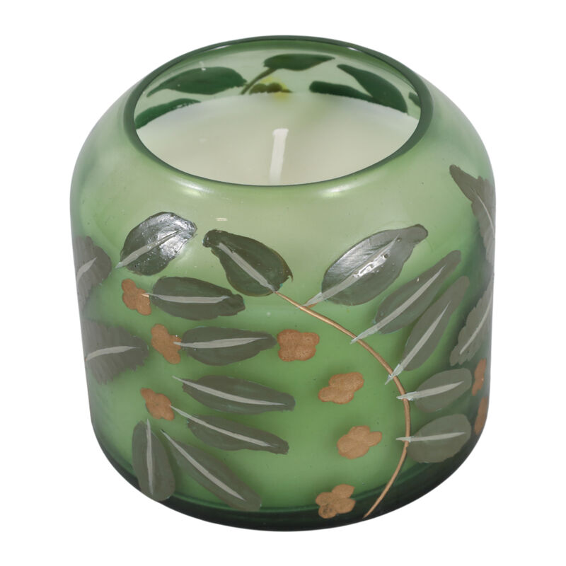 4" 12 Oz Gardenia Floral Pattern Candle, Green image number 4