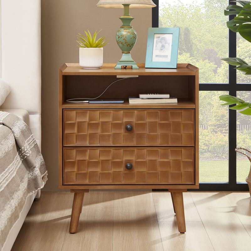 Begkam Farmhouse Nightstand with Charging Station image number 2