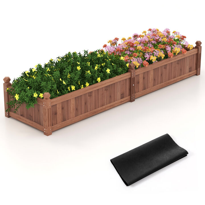 91 x 24 x 16 Inch Divisible Planter Box with Corner Drainage and Non-woven Liner for Growing Vegetables-Brown