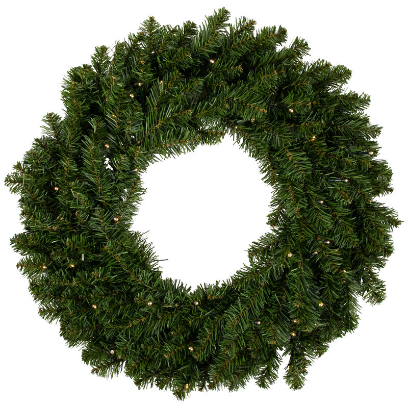 Pre-Lit Canadian Pine Artificial Christmas Wreath  24-Inch  Clear Lights