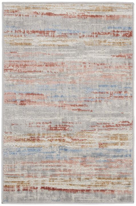 HomeRoots 2' X 3' Ivory Red and Blue Abstract Non Skid Area Rug