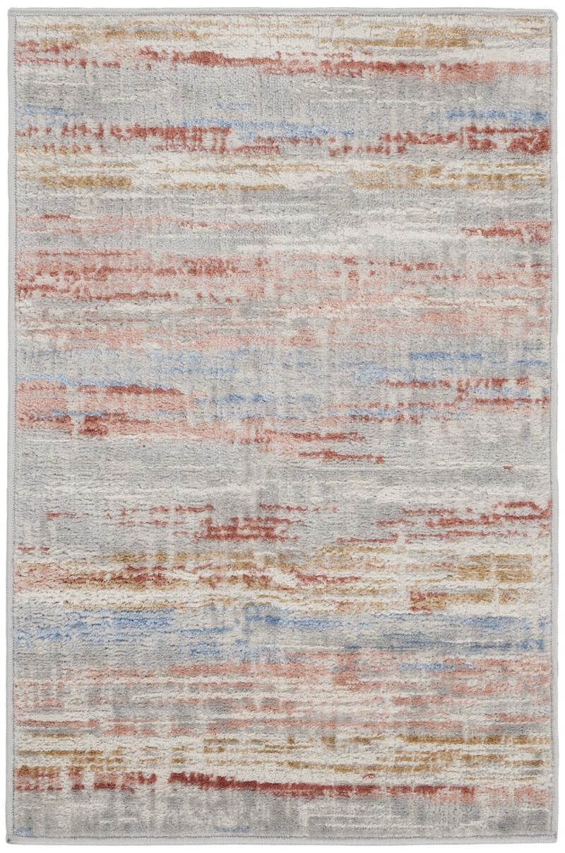 HomeRoots 2' X 3' Ivory Red and Blue Abstract Non Skid Area Rug image number 0