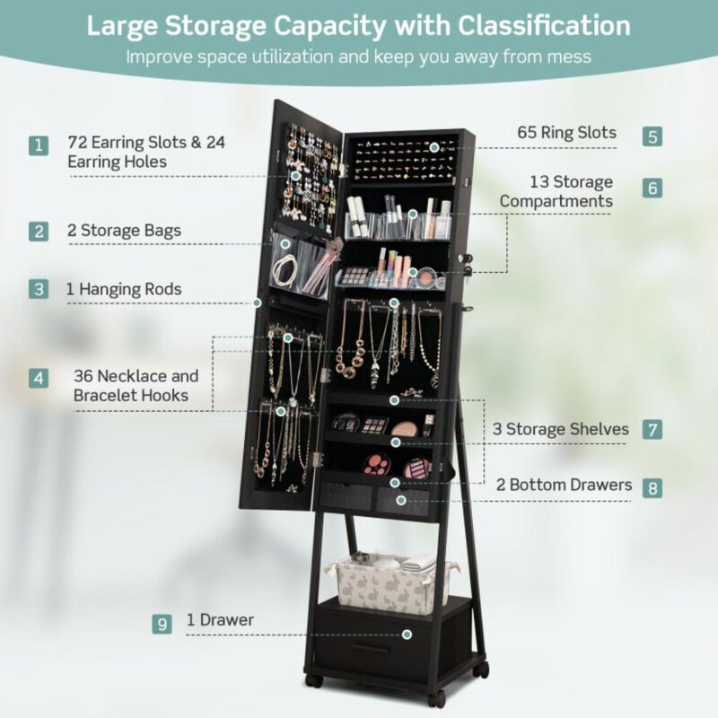 Hivvago Jewelry Cabinet with Full-Length Mirror-Black