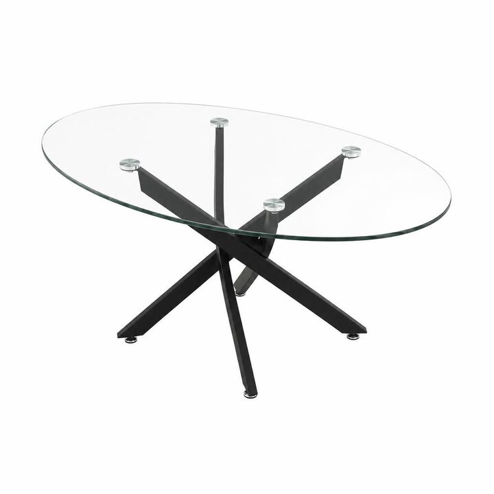 GOODSILO Modern Oval Coffee Table with Tempered Glass Tabletop and Metal Legs Minimalist Side Tea Table for Living Room