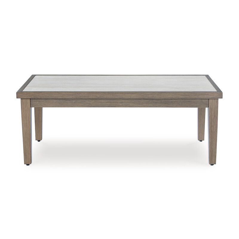 Inaya Outdoor Coffee Table, Brown, Beige Sintered Stone Top, 49 Inch - Benzara