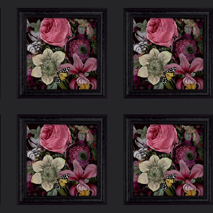 Lucinda Black Floral Panel Wallpaper