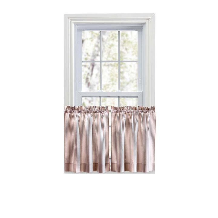 Ellis Curtain Plaza Classic Ticking Stripe Printed on Natural Ground 1.5" Rod Pocket Tailored Tiers