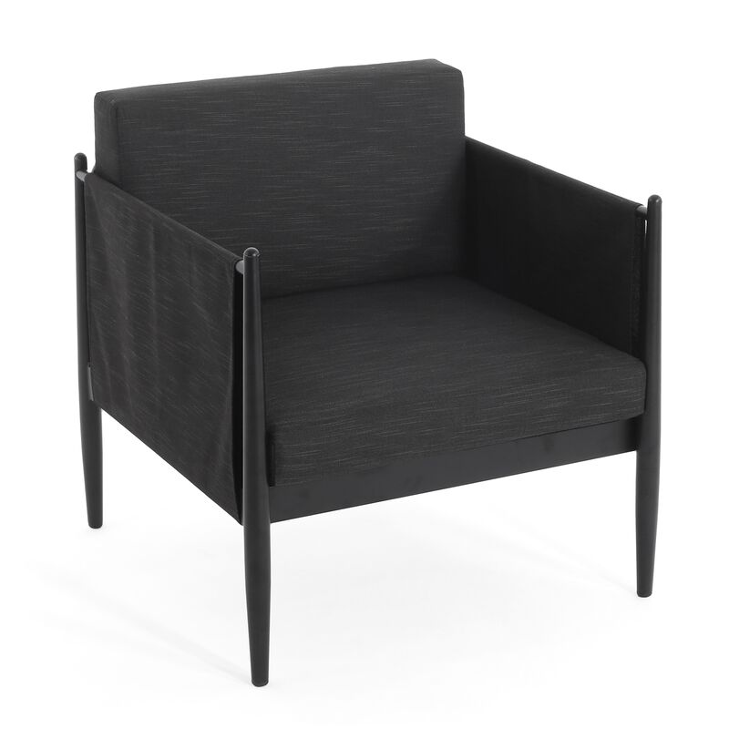 Jackie Outdoor Club Accent Chair, Black, Dark Gray Cushions, Aluminium - Benzara