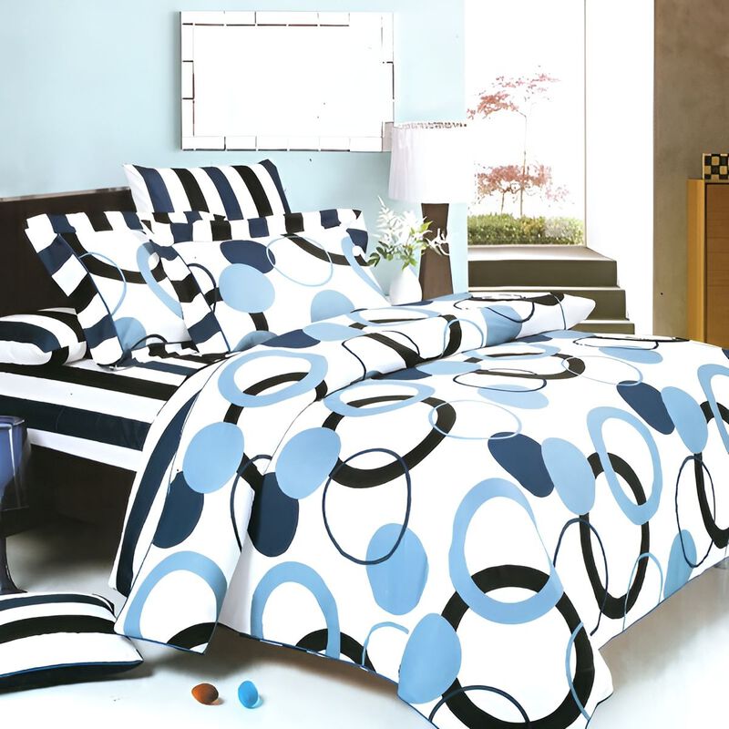 5 Piece Twin Duvet Cover Set in Artistic Blue 100% Cotton image number 0