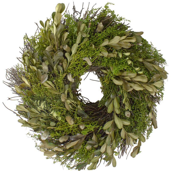 Mixed Foliage and Willow Bud Artificial Spring Wreath  10-Inch
