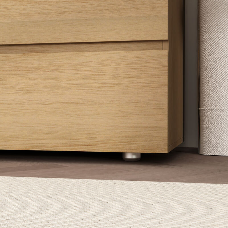 FUFU&GAGA 3-Drawer Wood Grain Nightstand with Slanted Fronts and No Handles, Rustic Bedside Storage Cabinet (32.3 in. H x 30.3 in. W x 15.7 in. D), Oak Wood Finish