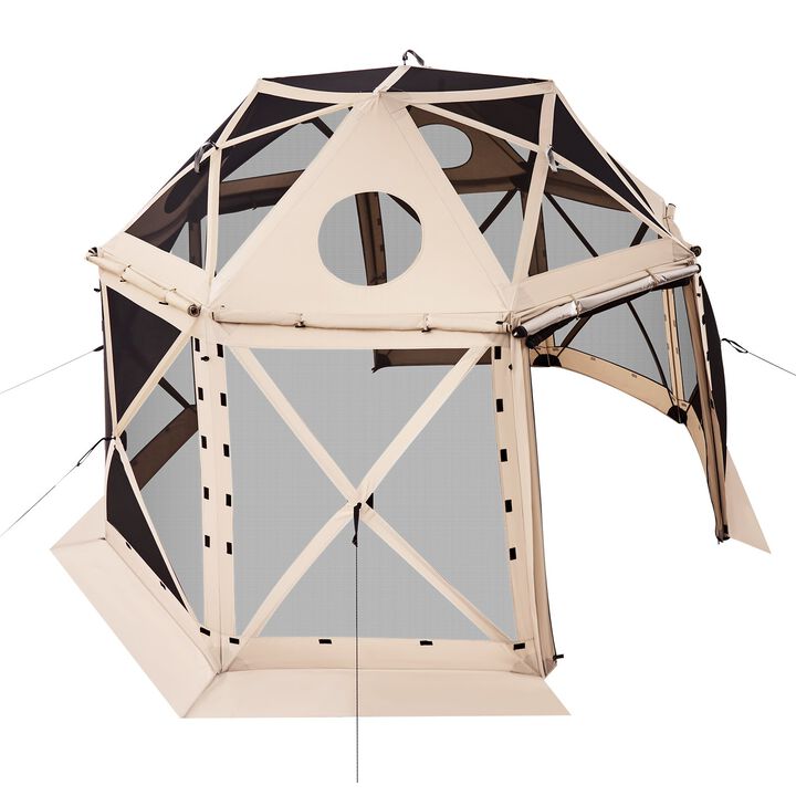 Pop Up Screen House Tent for 8-10 People with Removable Canopy and Carry Bag-Beige