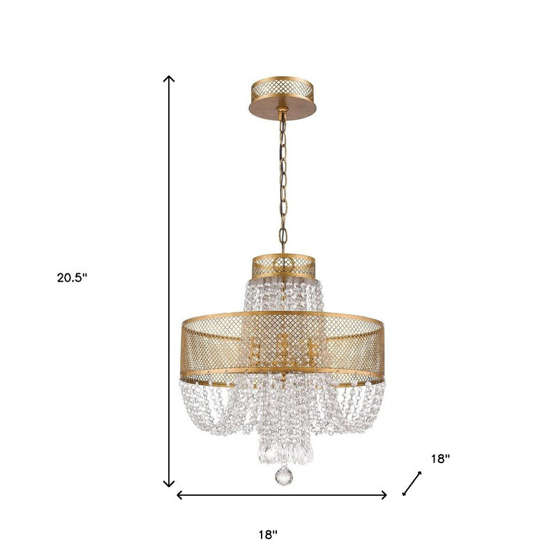 HomeRoots Gold Four Light Metal and Crystals Dimmable Chandelier With Shades image number 3