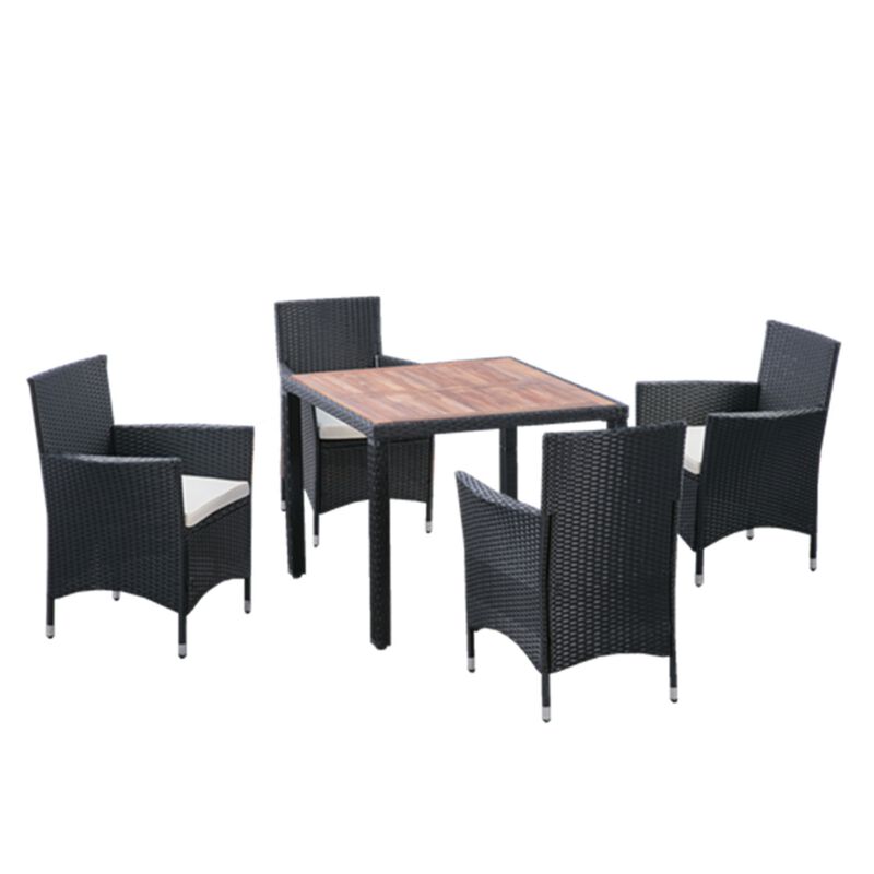 Whisen 5-Piece Wicker Patio Dining Set with Acacia Wood Top