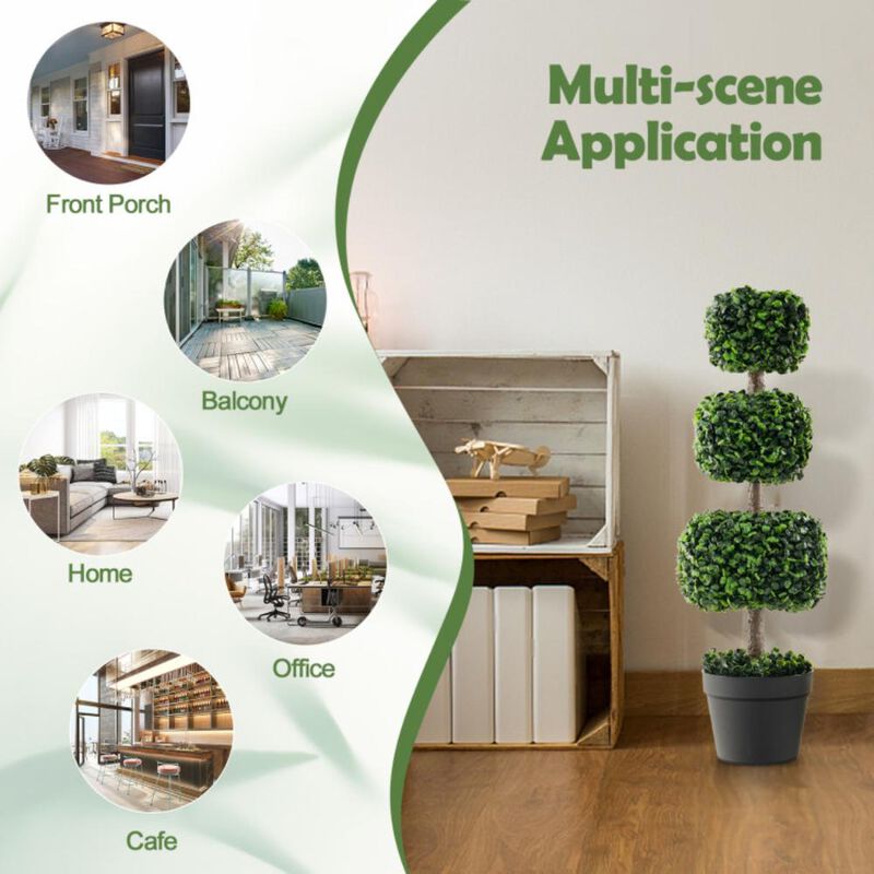 Hivvago Artificial Boxwood Topiary Ball Tree with Cement-filled Pot