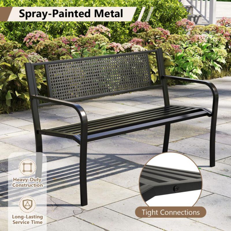 Hivvago 50 Inches Garden Bench with Patterned Backrest and Curved Armrests