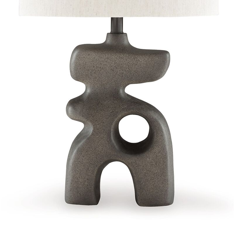 Nacy 27 Inch Table Lamp, White Oval Fabric Shade, Black Artisan Style Base - Benzara