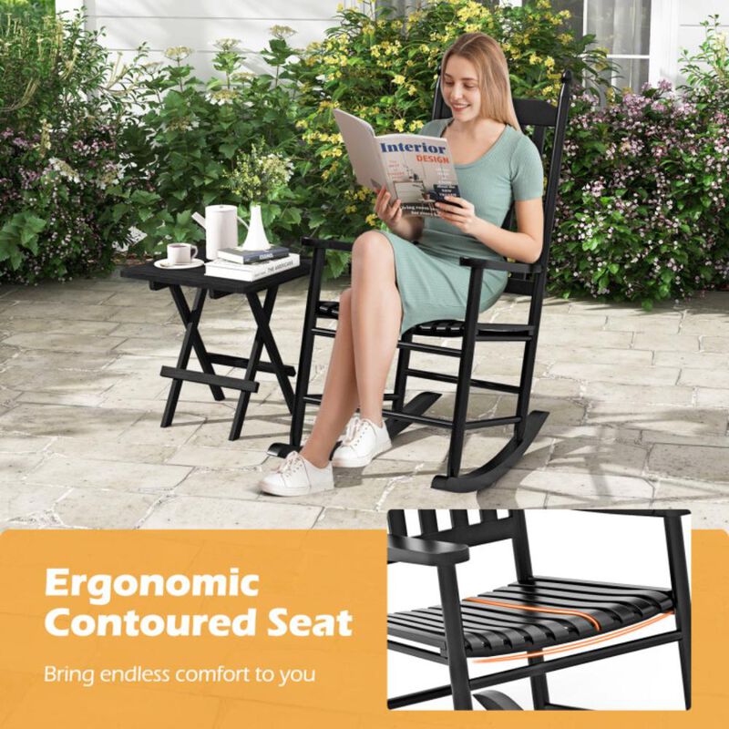 Hivvago High-Back Acacia Wood Outdoor Rocking Chair with Solid Rocking Base